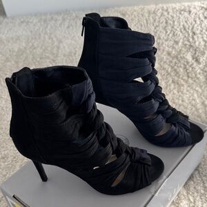 Nine West Royal Blue/Black Knotted Woven Open Toe Ankle Booties, 7 - Pre-Owned